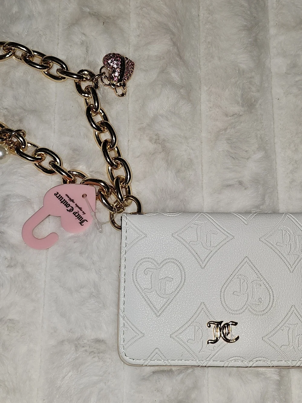 Juicy Couture White Embossed Card & Charm Chain Holder